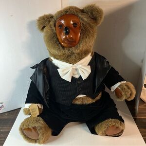 Raikes collectible 3348/5000 Plush bear signed. Beautiful - Black with Cream Bow